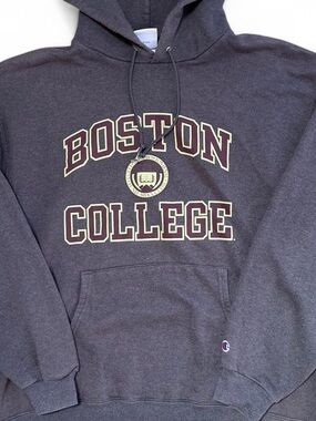 Champion Boston College Charcoal Gray Hoodie with Cream Lettering